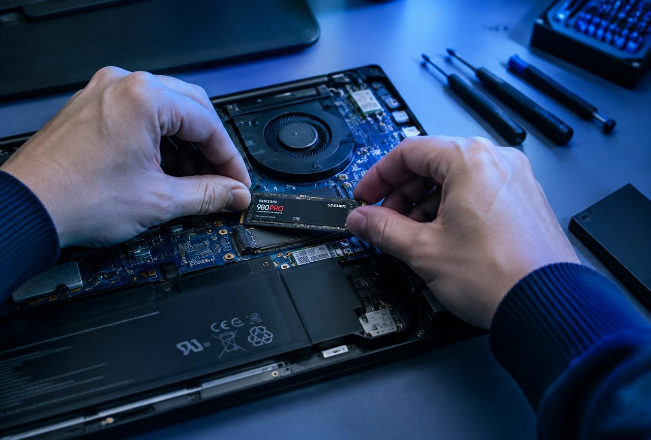 Técnico da ThinkON realizando manutenção em computador