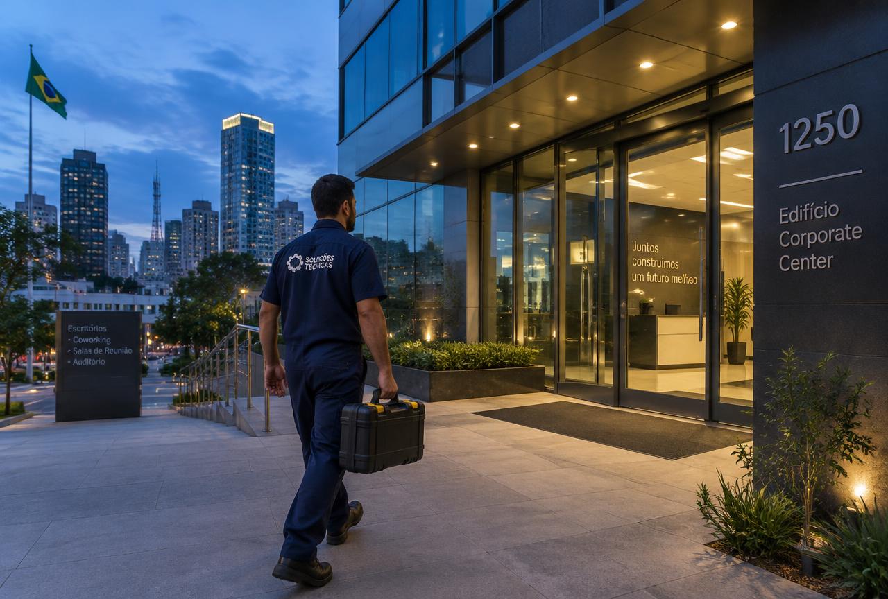 Técnico da ThinkON organizando a rede de uma empresa em Mauá